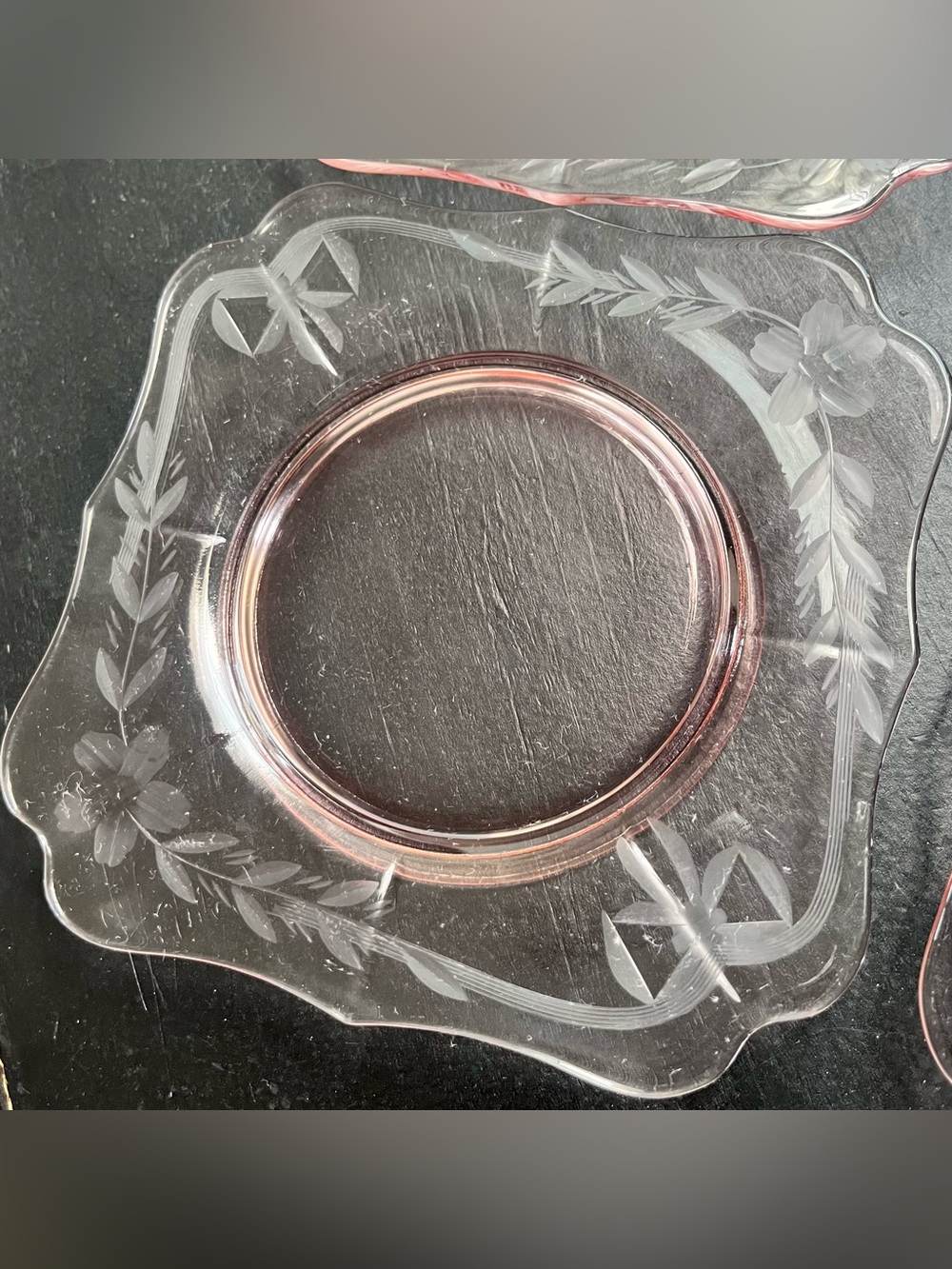 Light Pink Etched Bow Floral Small Tea Cup Plate Set of 4